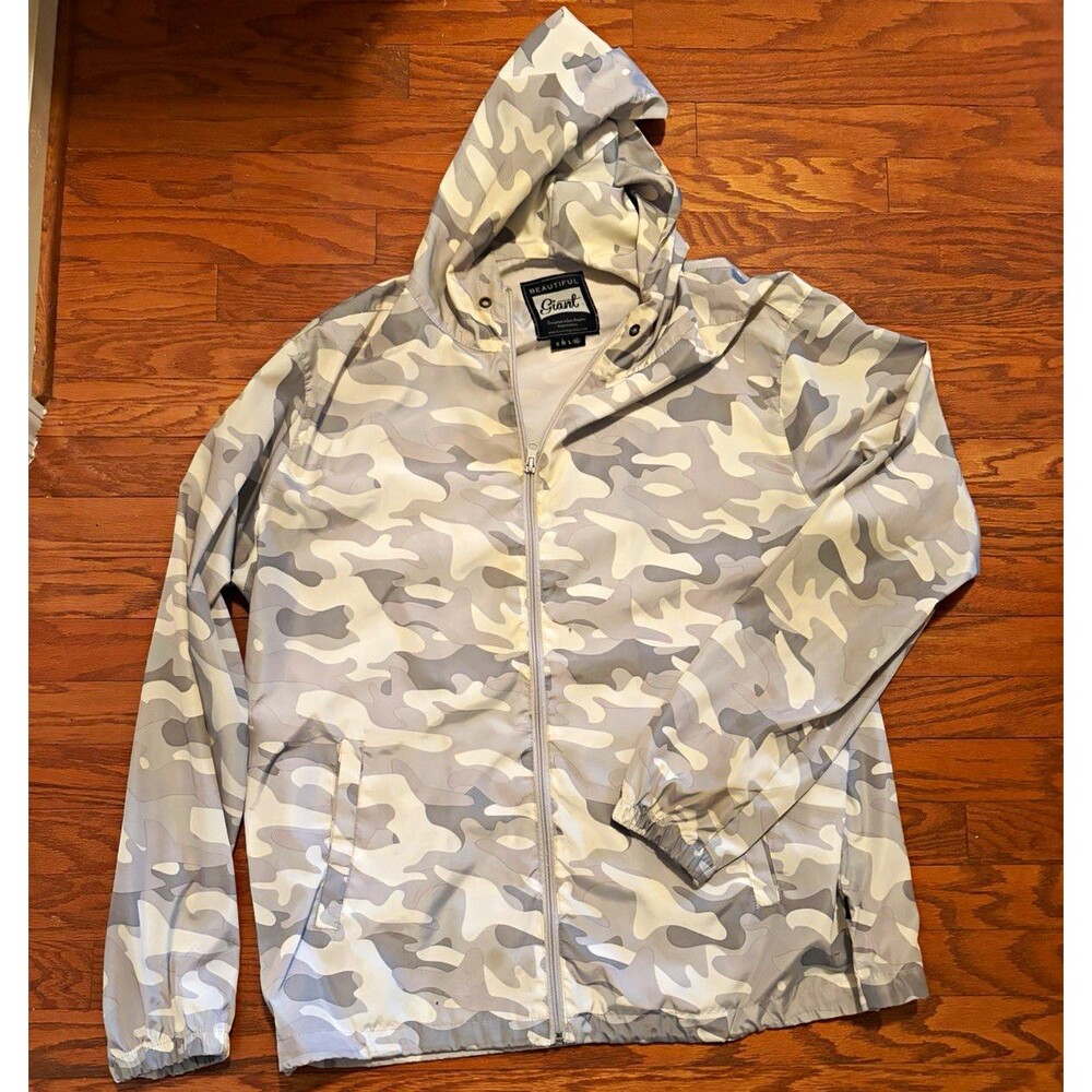 Men's Beautiful Giant (size XL) Full Zip Hooded Gray/White Camo Windbreaker